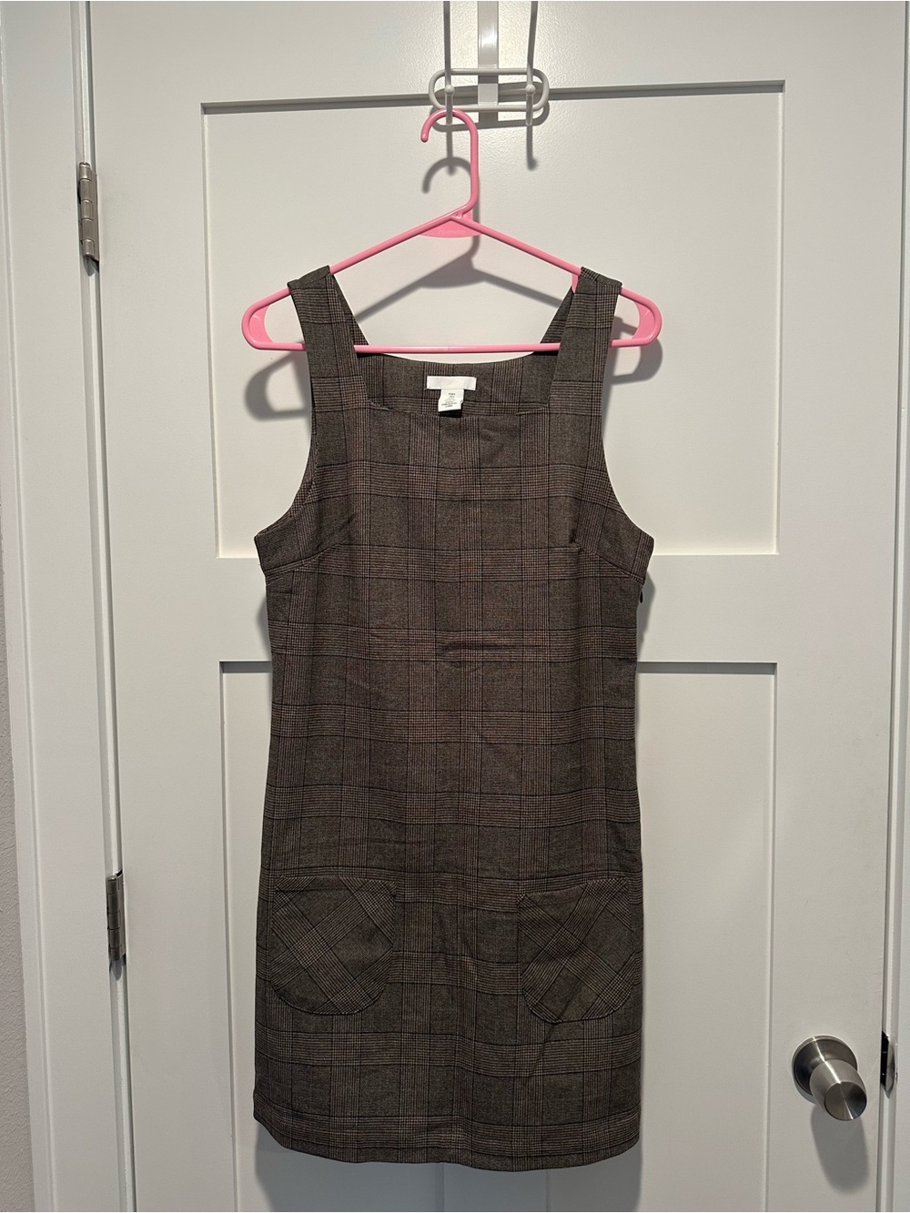 H&M Brown Plaid Pinafore Mini Dress